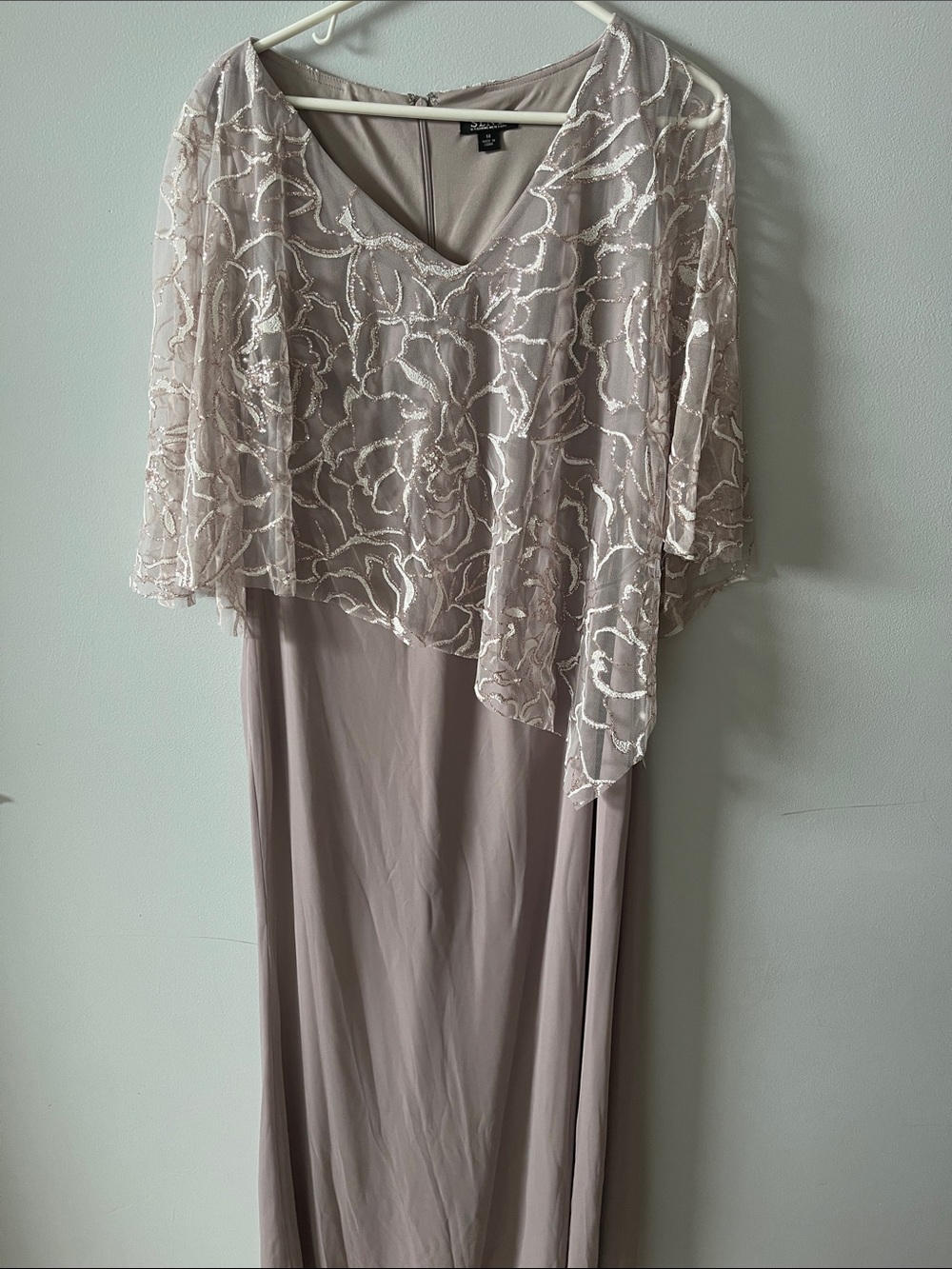 SLNY SL fashions New York modest sparkly floral neutral blush maxi dress
